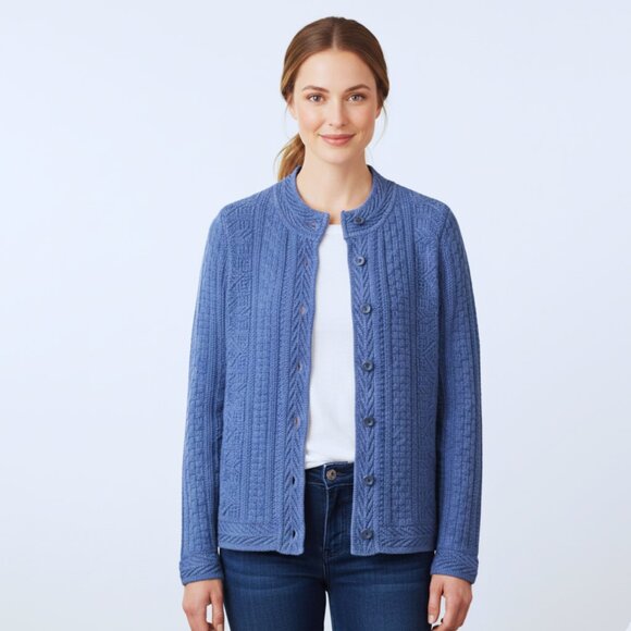 L.L.Bean Women Vintage Cardigan Size M Royal Blue Heavy Knit Nordic Button Down - Picture 4 of 16